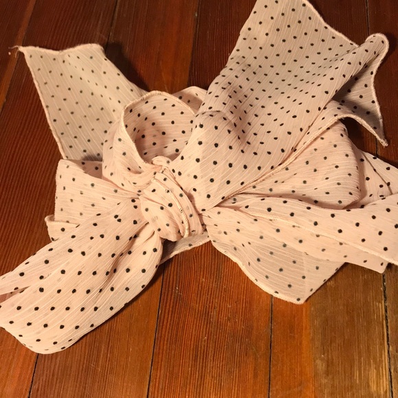 Vintage Accessories - Pink Sheer Scarf with Tiny Black Polka Dots!